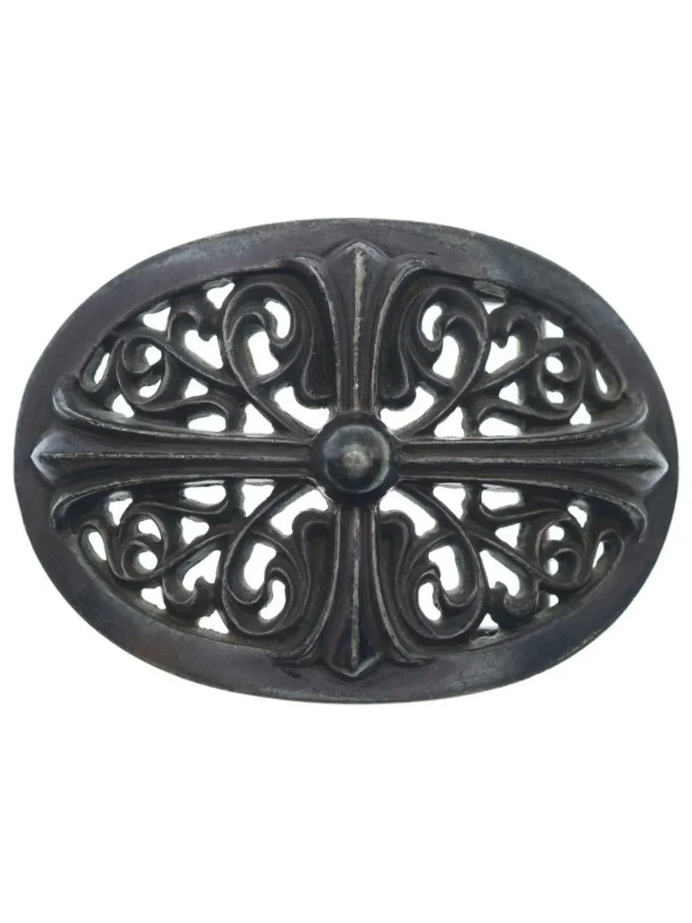 Chrome Hearts Qal CR Apap 1.5 Classic Oval Cross Buckle Silver Belt